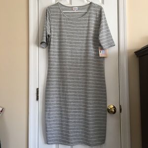 LuLaRoe Julia grey with white stripes NWT
